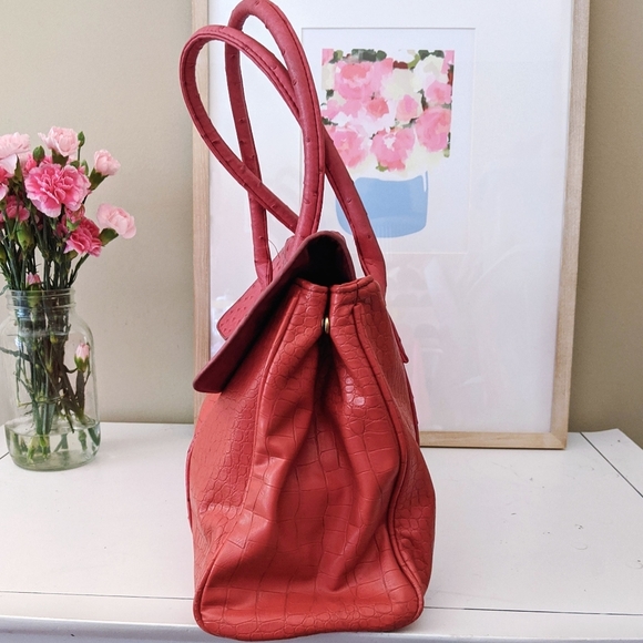 pink & orange faux crocodile faux leather handbag - Picture 7 of 14